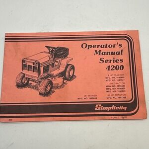 Simplicity 4200 Series Operator Manual 8HP 11HP 12HP Tractor 36 Mower 1986